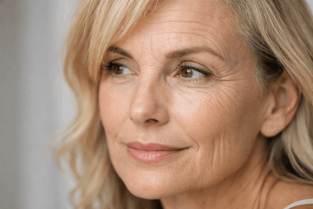 older woman with facial lines and wrinkles