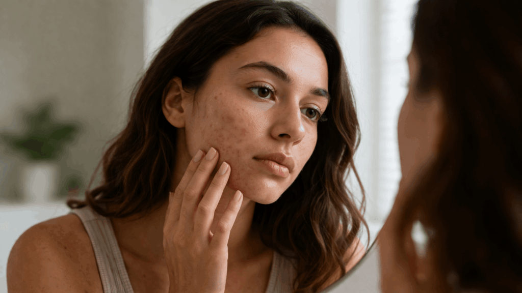 woman with acne scarring on her face