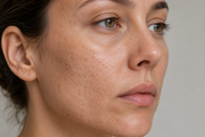 woman with acne scarring and textured skin