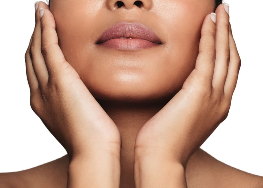 Woman touching glowing face skin