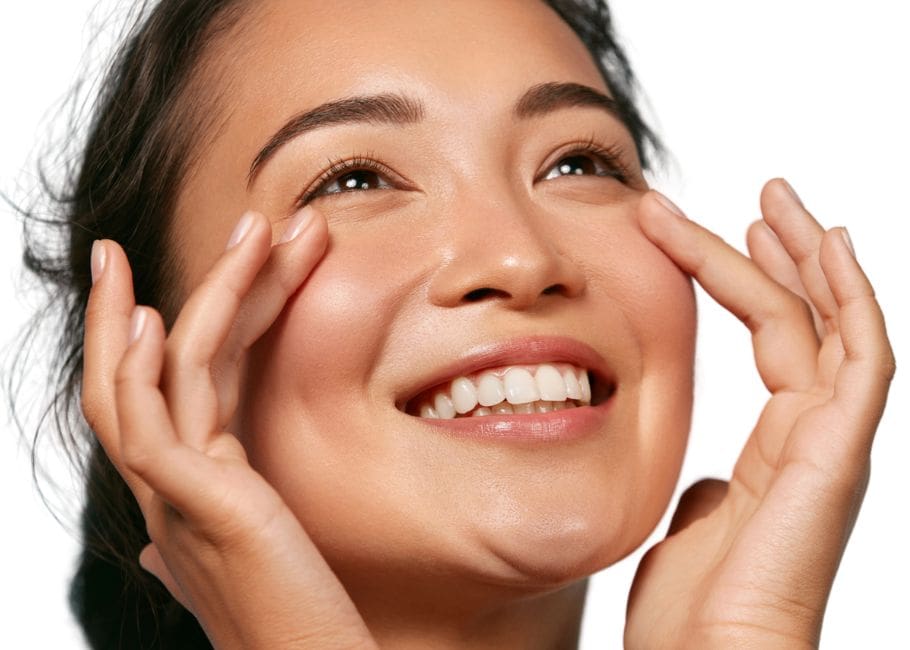 happy woman with skin boosters